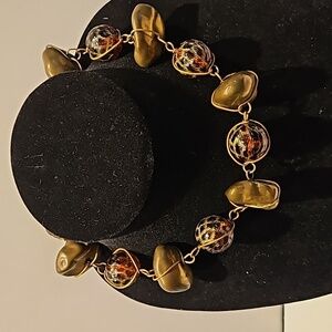 ABRA COUTURE Lucite & Brass Beaded 16" Necklace